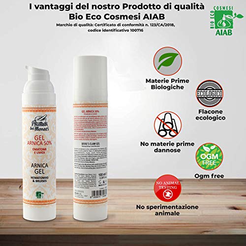 I Rimedi dei Monaci - Arnica Gel Forte 100% italiano SUPER CONCENTRADO Certificado AIAB - Crema de árnica fuerte para el dolor de espalda traumatismos hematomas - Pomada antiinflamatoria ORGÁNICA