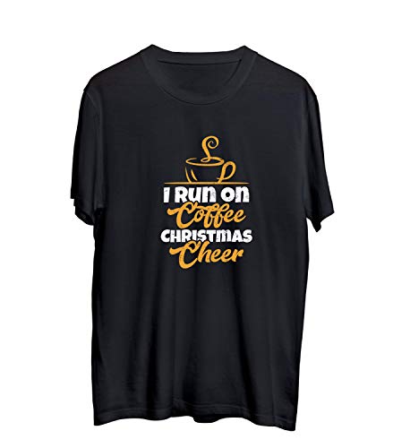 I Run On Coffee & Christmas Cheer_MA4430 T-Shirt For Men Tshirt 100% algodón, Divertido Camiseta gráfica, Camisa Camiseta, Casual Regalo para él, Verano, Navidad, M, Black