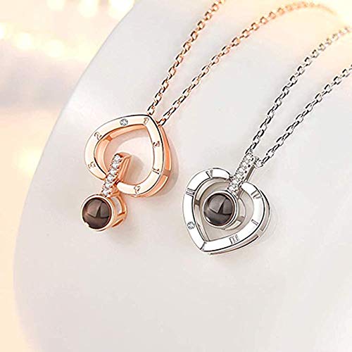 iAmotus Collar Mujer Te Amo 100 Idiomas Collar Plata de Ley 925 Amor Corazón Collar Día de San Valentín Navidad Día de la Madre Regalo