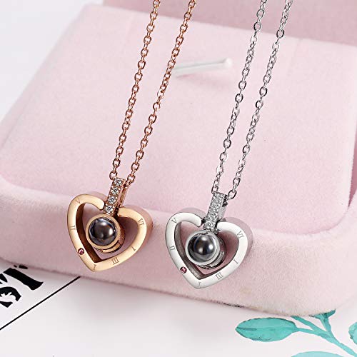 iAmotus Collar Mujer Te Amo 100 Idiomas Collar Plata de Ley 925 Amor Corazón Collar Día de San Valentín Navidad Día de la Madre Regalo