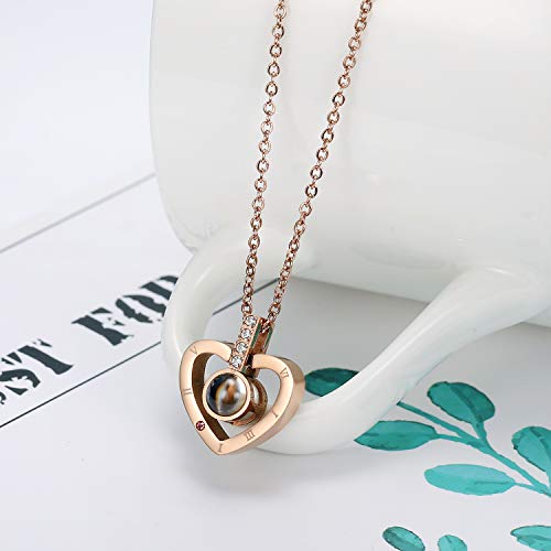 iAmotus Collar Mujer Te Amo 100 Idiomas Collar Plata de Ley 925 Amor Corazón Collar Día de San Valentín Navidad Día de la Madre Regalo