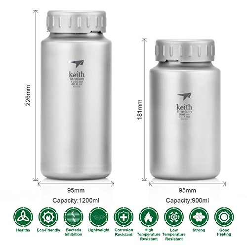 iBasingo 1.2L Botella De Agua De Titanio Deporte Al Aire Libre Gran Capacidad Frasco De Boca Ancha con Tapa Ciclismo Frasco Bebedero con Bolsa De Transporte Ti3036