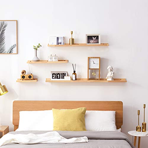 IBUYKE Estante de Madera Estante Flotante, Pared Creativo en Forma de U montado en la Pared Dormitorio Estante, para Sala de Estar Libros y Decoración, Color de Madera RF-GB543