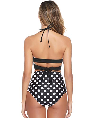 iClosam Bikini Mujer Push Up Cintura Alta,Traje de Baño Punto de Onda,Ropa de Baño con Relleno Sexy y Elegante 2 Piezas para Playa Natacion Piscina