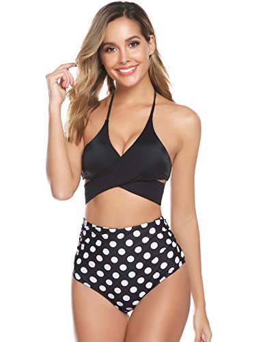 iClosam Bikini Mujer Push Up Cintura Alta,Traje de Baño Punto de Onda,Ropa de Baño con Relleno Sexy y Elegante 2 Piezas para Playa Natacion Piscina