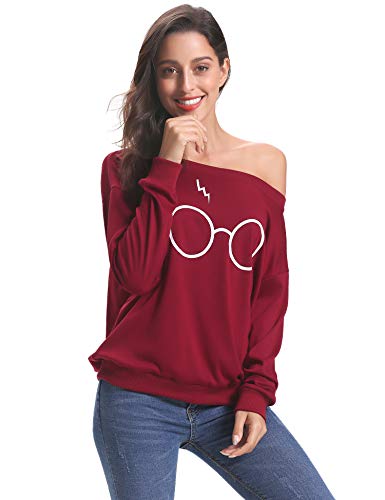 iClosam Camiseta Manga Larga Hombros Descubiertos Harry Potter Suelto Algodón Sweatshirt Moda y Comodo para Mujer
