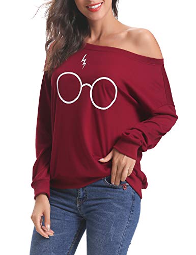 iClosam Camiseta Manga Larga Hombros Descubiertos Harry Potter Suelto Algodón Sweatshirt Moda y Comodo para Mujer
