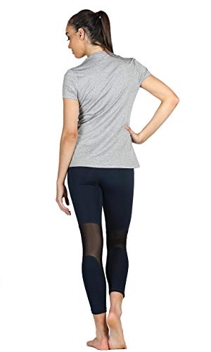 icyzone Camiseta de Fitness Deportiva de Manga Corta para Mujer, Pack de 3 (XL, Granito/Azul/Naranja)