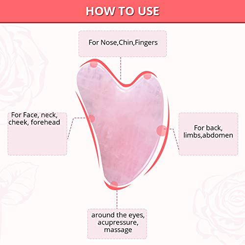 IDABAY Gua Sha, 4 Piezas de Herramienta de Masaje Cuarzo Rosa Piedra de Jade Herramienta de Belleza