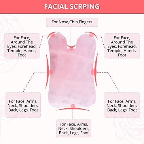 IDABAY Gua Sha, 4 Piezas de Herramienta de Masaje Cuarzo Rosa Piedra de Jade Herramienta de Belleza