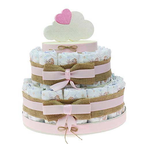 Idea original regalo tarta pañales niña para primera infancia, nacimiento, baby shower original y económico nube niña