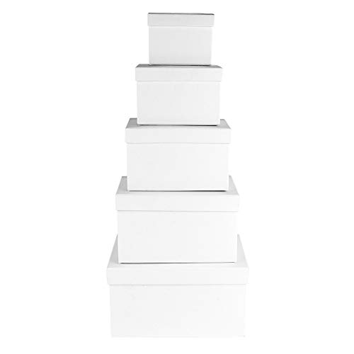 Ideas con corazón cajas de regalo con tapa, 5 cajas de cartón, 5 tamaños diferentes, grandes hasta pequeñas, de cartón estable, ideal para cumpleaños y bodas, rectangular, de 8 a 18 cm