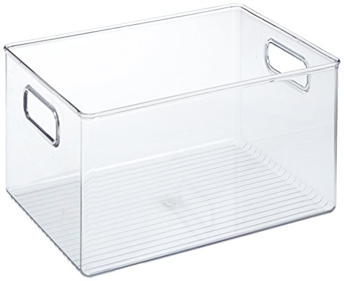iDesign Caja transparente con asas, organizador de cocina extragrande de plástico, caja organizadora sin tapa para los armarios o el frigorífico, transparente