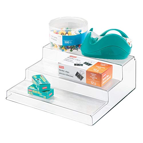 iDesign Organizador de cocina para especias, organizador de armarios pequeño de plástico con 3 niveles, práctico soporte especiero para especias y latas, transparente