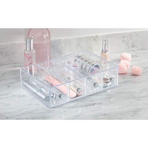iDesign Organizador de maquillaje con 4 cajones, minicómoda estrecha de plástico, mini cajonera para cosméticos para uso vertical u horizontal, transparente