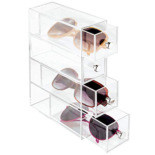 iDesign Organizador de maquillaje con 4 cajones, minicómoda estrecha de plástico, mini cajonera para cosméticos para uso vertical u horizontal, transparente