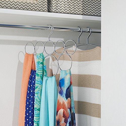 iDesign Perchas ahorra espacio, organizador de pañuelos antiarrugas de metal, colgador de accesorios con 8 anillos para chales, corbatas o cinturones, plateado