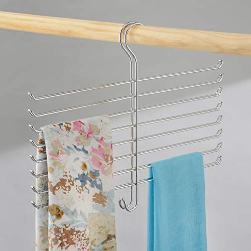 iDesign Perchas ahorra espacio, organizador de pañuelos antiarrugas de metal, colgador de accesorios con 8 barras y 1 gancho para chales, corbatas o cinturones, plateado