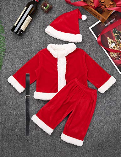 IEFIEL Disfraz Navidad Papá Noel Santa Claus para Bebé Niño Niña Vestido/Chaqueta Manga Larga Pantalones Gorro Traje Navideño Invierno Rojo Niño 2-3 Años