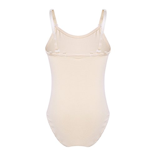 IEFIEL Maillot Ballet Niña Tirantes Ajustables Maillot Gimnasia Titmica sin Mangas Body de Danza Baile Leotardo Gimnasia Rítmica Traje Deportivo Fitness Elastico Beige 12-14 años