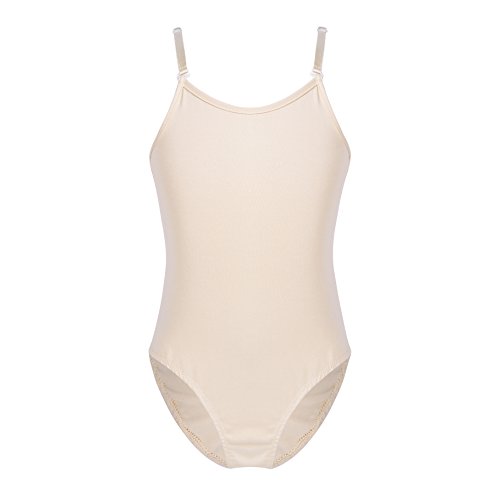 IEFIEL Maillot Ballet Niña Tirantes Ajustables Maillot Gimnasia Titmica sin Mangas Body de Danza Baile Leotardo Gimnasia Rítmica Traje Deportivo Fitness Elastico Beige 12-14 años