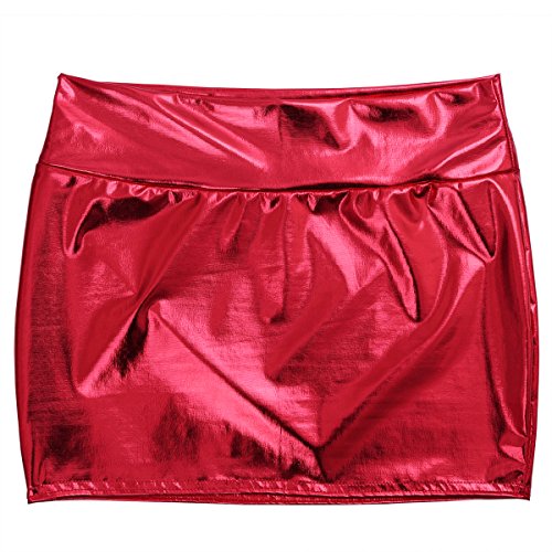 IEFIEL Minifalda Mujer Sexy Falda Corta de Cuero Mojado Wetlook Bodycon Ropa de Dormir Metálico Brillante Clubwear Rojo One_Size