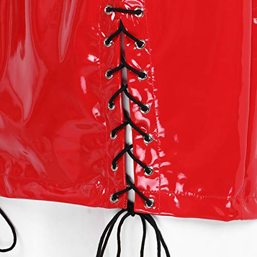 IEFIEL Minifalda Mujer Wet Look Sexy Mini Falda Cuero Wetlook Falda Corta Bodycon Erotica Brillante Metálico Líquido Clubwear Rojo S