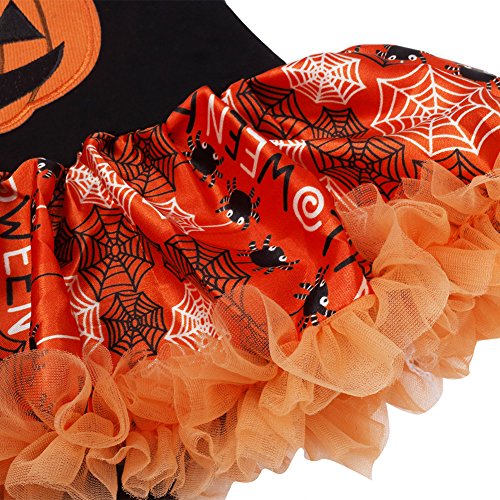 IEFIEL Vestido Calabaza para Bebe Niña Disfraz Halloween Cosplay Body Manga Cortas Conjunto Infantil Pelele con Tutú Banda de Cabeza Calientapiernas Zapatos Negro 0-3 meses