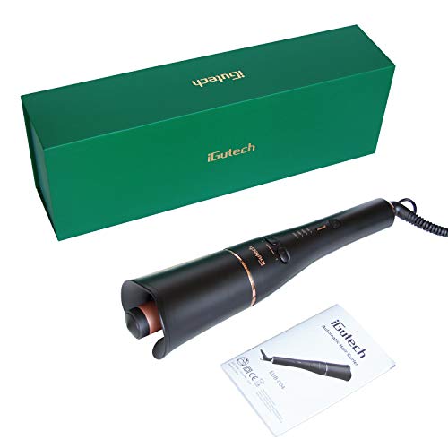 iGutech Rizador de pelo automático, Pinzas Rizador automático con barril iónico de cerámica y sensor inteligente antiadherente, tenazas rizadoras profesionales para cabello corto y largo