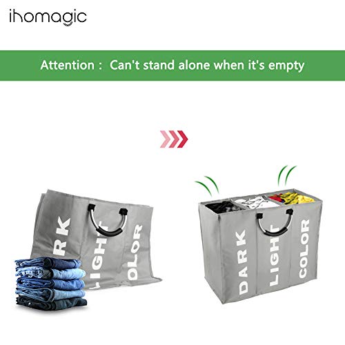 IHOMAGIC Bolsas para la Colada Cesto para Ropa Sucia Plegable Bolsa Colada para Baño con 3 Compartimiento Organizador Lavandería para Cocina Dormitorio Hotel Viaje Gran Capacidad 80L Gris
