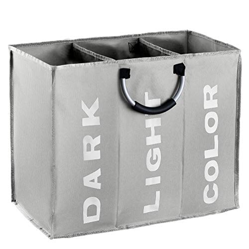 IHOMAGIC Bolsas para la Colada Cesto para Ropa Sucia Plegable Bolsa Colada para Baño con 3 Compartimiento Organizador Lavandería para Cocina Dormitorio Hotel Viaje Gran Capacidad 80L Gris