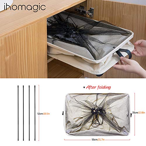 IHOMAGIC Cesto para la Colada 3 Compartimiento con 6 ficha y 4 Rueda, Plegable Cesta de lavandería Colector de Ropa para el hogar para Cocina Dormitorio Hotel Viaje 105L Clasificador de Lavadero