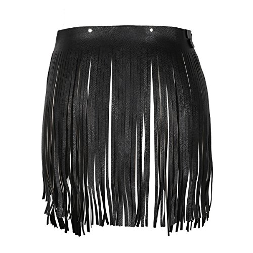 iiniim Falda de Borla Flecos de Cuero Mujer Adulto Punk Hip-Hop Mini Falda con Cinturón Cintura Ajustable con Hebilla Falda Corto para Fiesta Club Danza Clubwear Negro Un tamaño