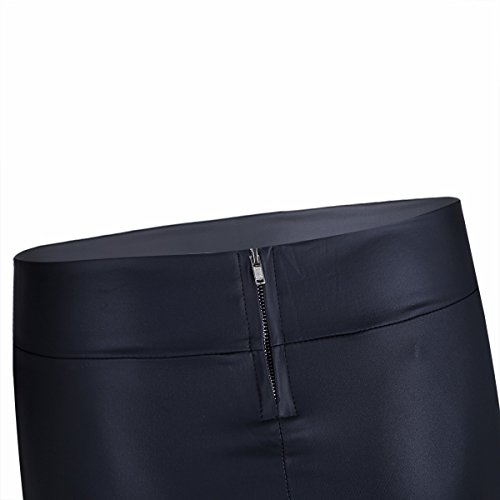 iiniim Falda de Lápiz Corta de Cuero Cintura Alta Sexy Mujer Bodycon Cadera Atractivo Falda Tubo de Piel Sintética Elástica Básica Erotico Club Talla Grande S-XXXL Negro Negro M