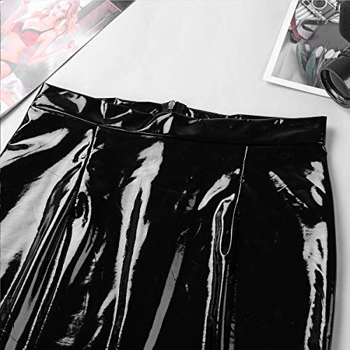 iiniim Falda Mujer de Cuero PU Sexy Falda Tubo Cintura Alta Atractiva Mini Falda Lápiz Corta de Charol Elegante para Fiesta Casual Damas Shiny Wet Look Bodycon Clubwear Negro M