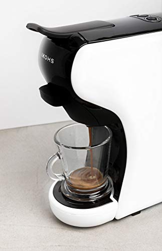 IKOHS Máquina de Café Espresso Italiano - Cafetera Multi Cápsulas Compatible Nespresso 3 en 1, 19 Bares con 2 Programas de Café, deposito extraíble, 0,6 L, Compacto, 1450 W, Apagado automático Blanco