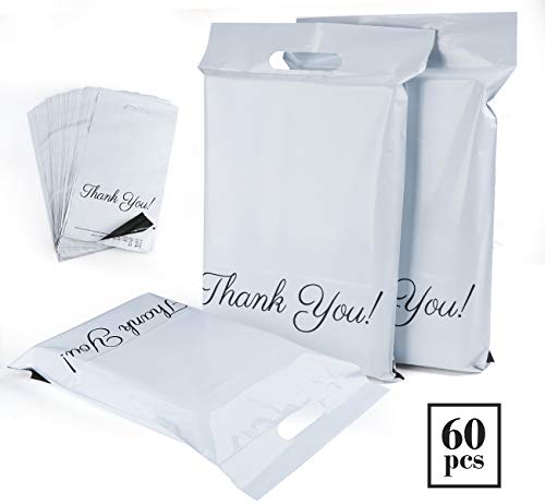 ilauke - 60 bolsas de transporte de plástico para correo, sobres postales de color blanco, 30 x 40 cm + 5 cm de solapa. Fourre-tout 25 x 35cm+5cm+6cm
