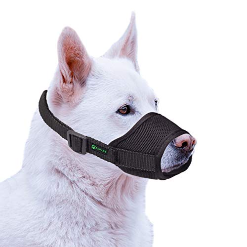 ILEPARK Bozal para Perros Cubierto con Malla Transpirable y Nailon Duradero, Bozal para Perro Ajustable y Suave para Evitar Que Muerda, Mastique y Ladre (L,Negro)