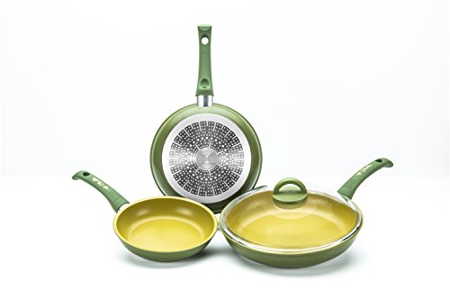ILLA OL6320 - Sartén antiadherente al aceite de oliva, 100 % fabricada en Italia, aluminio, verde, 20 cm