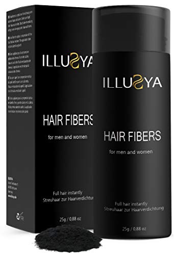 ILLUSYA® Hair Fiber - Caída del cabello - Fibras capilares para el engrosamiento del cabello. marca de primera calidad. Cabello completo en segundos. 25g (NEGRO)