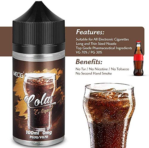 IMECIG E Líquido Cola Liquido Vaper Para Cigarros electronicos 70/30 E Liquid Cigarrillo Electronico Juice Vaper Premium Sabores Vapeador E Cig Vaper Pen E Juice100ml 0mg Nicotina