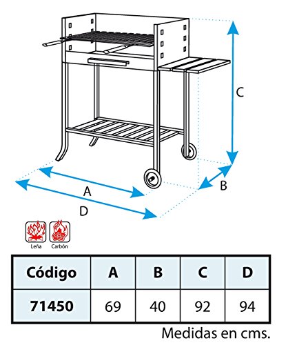 IMEX EL ZORRO 71450 71450-Barbacoa con Ruedas y Parrilla INOX, 88 x 68 x 40 cm, Color Negro, 88x68x40 cm
