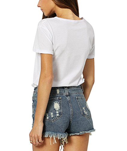 iMixCity Camiseta de Verano para Mujer Cute Labios Pestañas Impreso Manga Corta Tops Blusa Casual Señoras Camisetas de Algodón (XL: 38/40, Blanco)