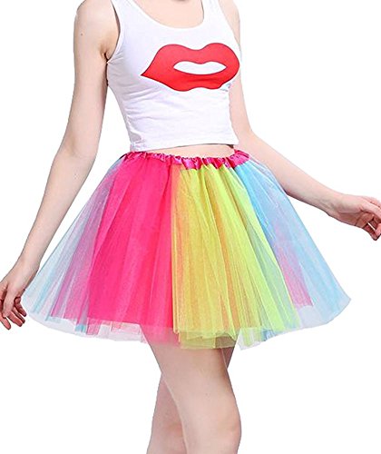 iMixCity Mujer Tutu Falda Tul Short Ballet 3 Capas Danza Ballet Tutu Pettiskirt Traje de Carnaval (Talla única, Arcoiris)