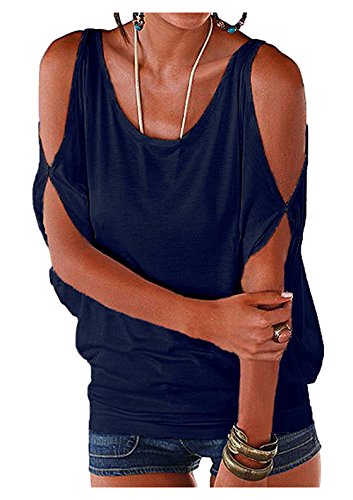 iMixCity Verano Camisas De Hombro Frío Blusas Tops del Batwing Camisetas sin Mangas Camiseta Casual Camiseta para Mujer (L, Azul Oscuro)