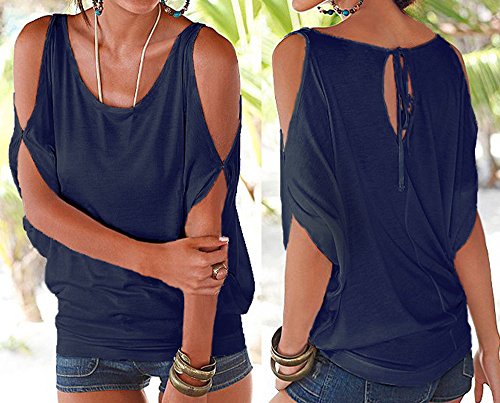 iMixCity Verano Camisas De Hombro Frío Blusas Tops del Batwing Camisetas sin Mangas Camiseta Casual Camiseta para Mujer (L, Azul Oscuro)