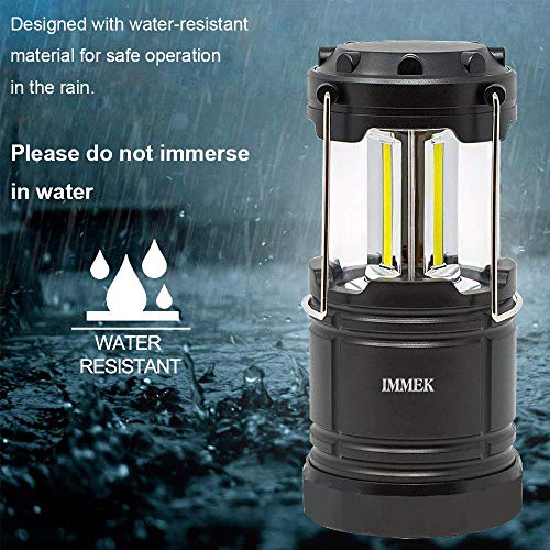 IMMEK Lámpara Camping COB LED (2Pack) Plegable con Imanes y Gancho, Linterna Portátil a Pilas para Aficionados de Pesca, Montaña y Otros Actividades al Aire Libre - Incluye Pilas