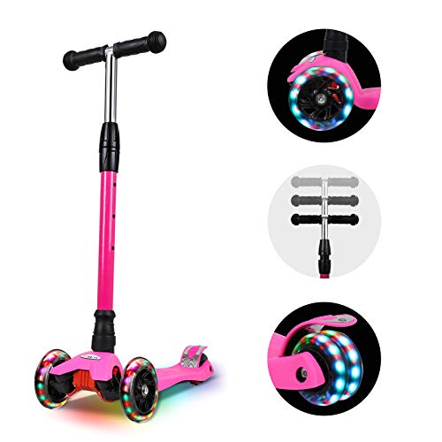IMMEK Patinete de Tres 3 Ruedas,Patinete de 3 Ruedas Scooter con Led Luces Manillar Altura Ajustable 67-80cm con Freno Posterior para Niños