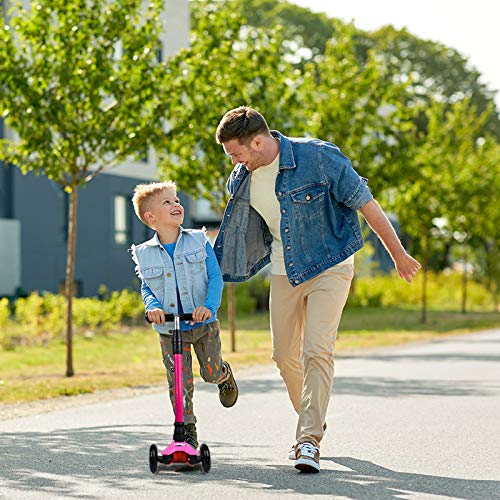 IMMEK Patinete de Tres 3 Ruedas,Patinete de 3 Ruedas Scooter con Led Luces Manillar Altura Ajustable 67-80cm con Freno Posterior para Niños