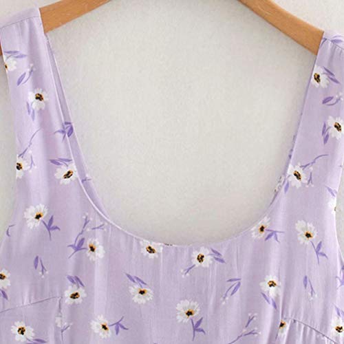 Impresión floral sin espalda con cremallera correas vestidos femeninos raja del frente del mini vestido de la vendimia Como se muestra,XS
